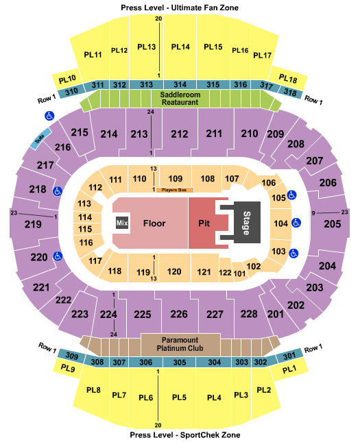 seating chart for Scotiabank Saddledome - Blink 182 - eventticketscenter.com